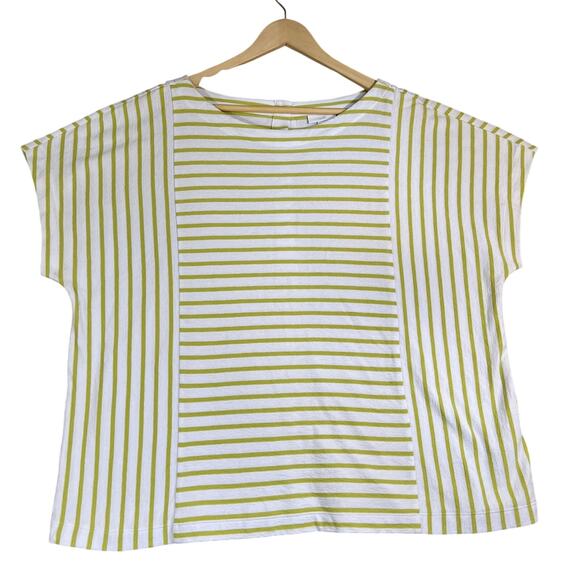 J Jill Shirt Womens XL Green Striped Cotton Short Sleeve Boxy Relaxed Lagenlook - Picture 1 of 10